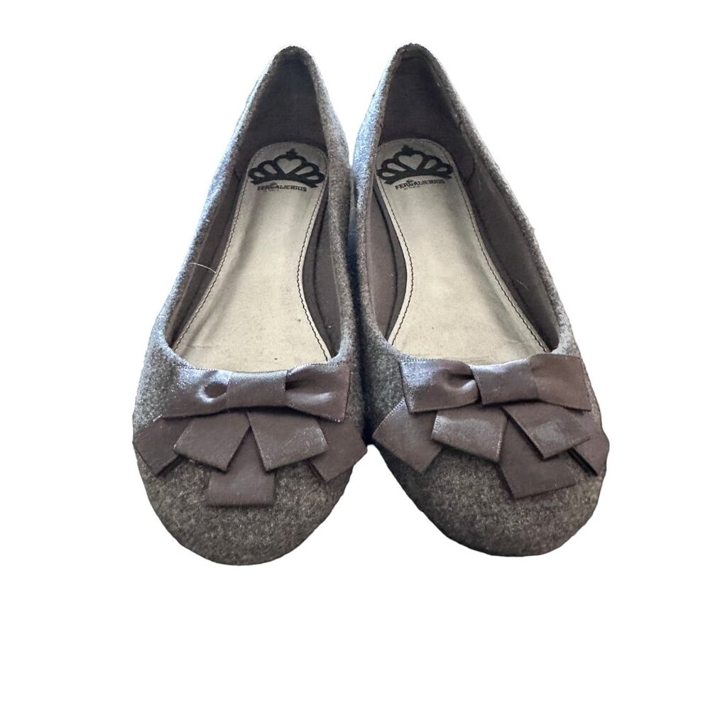 🌸3/$15🌸Gray Flat Ballet Shoes with Gray Satin Ribbon sz 6.5